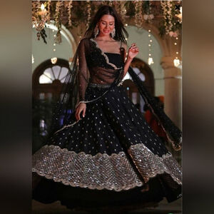 Black Color Sequins Embroidery Work Georgette Lehenga Choli Set